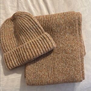 Tan Ribbed Hat and Scarf with Earthy Tones